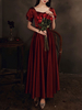 Abendkleid Burgunder A-Linie Sweetheart Neck Satin Stoff Knöchellange Partykleider Festzugskleid