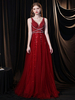 Abendkleid Burgunder A-Linie V-Ausschnitt Tüll Social Gowns Long Pageant Kleider