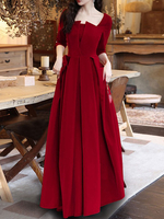 Abendkleid Burgunder A-Linie Vierkanthals Bodenlange Halbarm Partykleider Festzugskleid