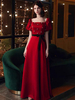 Abendkleid Burgunder A-Linie Vierkanthals Matt Satin Bodenlange Abendkleider Festzugskleid