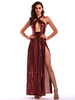 Abendkleid Burgunder Schnürung Ärmelloses Polyester Split Dinner Kleider Festzug Kleid