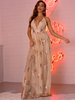 Abendkleid Champagner Farbe A-Linie Ärmellose rückenfreie Polyester Pailletten Kleider Langes Partykleid Festzugskleid