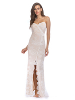Abendkleid Ecru Weiß Ärmelloses rückenfreies Polyester Tee-Länge geteilte Kleider Langes Partykleid Bodycon Festzugskleid