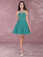 Abendkleid für Homecoming mit Halter aus mattem Satin A-Linie- und Perlen-Applikation Rubin