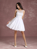Abendkleid für Homecoming mit Rundkragen aus mattem Satin Prinzessin und Spitzen in Elfenbeinfarbe Abschlusskleider