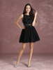Abendkleid für Homecoming mit Rundkragen Tüll A-Linie- und Perlen-Applikation in Schwarz