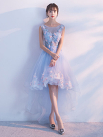 Abendkleid für Homecoming mit Rundkragen Tüll A-Linie- und Spitzen Babyblau