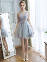 Abendkleid für Homecoming mit Rundkragen Tüll A-Linie- und Spitzen in Burgunderrot