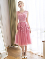 Abendkleid für Homecoming mit Rundkragen Tüll A-Linie- und Spitzen in Burgunderrot