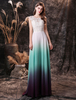 Abendkleid Grün A Line Jewel Neck Floor Ength Ärmelloses Schnüren Chiffon Formelle Abendkleider Festzugskleid
