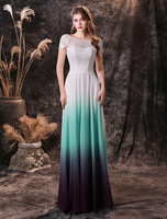 Abendkleid Grün Eine Linie Jewel Neck Chiffon Mit Zug Social Party Kleider Festzug Kleid