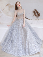 Abendkleid Hellgrau A Line Jewel Neck Bodenlang Formelle Partykleider Festzugskleid