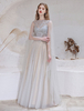 Abendkleid Hellgrau A Line Jewel Neck Bodenlang Ärmelloser Reißverschluss Social Party Kleider Festzugskleid
