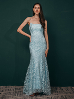 Abendkleid Mermaid Jewel Neck Spitze mit Schleppe Applikation Social Pageant Kleider