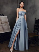 Abendkleid Mintblau A-Linie Bateau Neck Satin Stoff Bodenlang Split Front Social Party Kleider Festzug Kleid