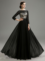 Abendkleid mit Illusion-Ärmel in Schwarz