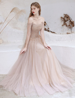 Abendkleid Nude Farbe A Linie Bateau Neck Bodenlange Pailletten Formelle Partykleider Festzugskleid