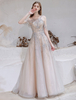 Abendkleid Nude Farbe A Linie Bateau Neck Mit Zug Ärmelloser Reißverschluss Formelle Partykleider Festzugskleid