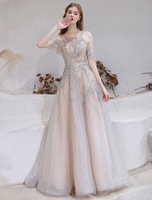Abendkleid Nude Farbe A Linie Bateau Neck Mit Zug Ärmelloser Reißverschluss Formelle Partykleider Festzugskleid