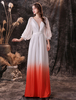 Abendkleid Orange Rot A Line Jewel Neck Bodenlänge 3/4 Länge Ärmel Schnürspitze Chiffon Formelle Partykleider Festzugskleid