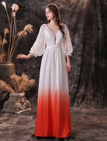 Abendkleid Orange Rot A Line Jewel Neck Bodenlänge 3/4 Länge Ärmel Schnürspitze Chiffon Formelle Partykleider Festzugskleid