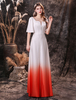 Abendkleid Orange Rot A Line Jewel Neck Chiffon Bodenlange Knöpfe Lange formelle Abendkleider