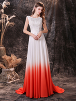 Abendkleid Orange Rot A Line Jewel Neck Chiffon Mit Zug Social Party Kleider Festzug Kleid