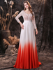 Abendkleid Orange Rot A Linie Juwelenhals Mit Zug 3/4 Länge Ärmel Schnüren Chiffon Lange Formale Partykleider