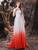 Abendkleid Orange Rot A Linie V Hals Chiffon Mit Zug Lange Formale Abendkleider Festzugskleid
