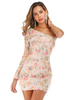 Abendkleid Pink One Shoulder Langarm rückenfrei Polyester Fransen Bodycon Kleider Midi Party Kleid Festzug Kleid