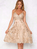 Abendkleid Ärmelloses rückenfreies nacktes Nude Color Polyester Pailletten Spitzenkleider Midi Party Kleid Festzugskleid