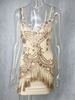 Abendkleid Ärmelloses rückenfreies Polyester Nude Color Pailletten Kleider Midi Party Kleid Bodycon Festzugskleid