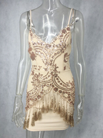 Abendkleid Ärmelloses rückenfreies Polyester Nude Color Pailletten Kleider Midi Party Kleid Bodycon Festzugskleid