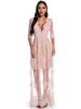 Abendkleid Rosa halbarmige Polyester-Spitzen-Paillettenkleider Maxi-Partykleid Langes Festzugskleid