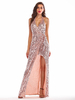 Abendkleid Rosa ärmellose rückenfreie Polyester-Pailletten geteilte Kleider Langes Partykleid Bodycon Festzugskleid