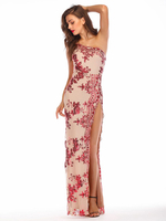 Abendkleid Rose Red Ärmelloses rückenfreies Polyester Split Gowns Langes Partykleid Bodycon Festzugskleid