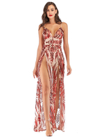 Abendkleid Rot Ärmelloses rückenfreies Polyester Pailletten Split Kleider Langes Partykleid Bodycon Festzugskleid