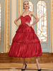 Abendkleid Roter Ballkleid Schatz Hals Elastische Seide wie Satin Tee Länge gefaltete formale Parteikleider