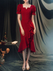 Abendkleid Scheide Schatz Hals matt Satin Tee-Länge Rüschen Festzug Kleider