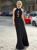 Abendkleid Schwarz A-Line Halfter Ärmellose rückenfreie Chiffon Plissee formelle Partykleider