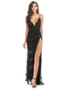 Abendkleid Schwarz Ärmelloses rückenfreies Polyester Pailletten Split Gowns Langes Partykleid Bodycon Festzugskleid