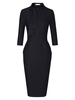 Abendkleid Schwarze Scheide Langarm Langkragen Stretch Krepp Knielange Plissee Bodycon Formelle Partykleider