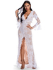 Abendkleid Weiß Langarm Polyester Pailletten Split Kleider Partykleid Spitze Bodycon Festzug Kleid