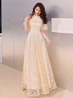 Abendkleider Champagne Lace Cold Shoulder bodenlangen Abendkleid