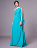Abendkleider Einschulter Hochzeit Etui- Abendkleider Chiffon Chiffon Formelle Kleider ärmellos Blaugrün bodenlang natürliche Taillenlinie