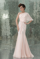 Abendkleider Einschulter Hochzeit Nude Tönen Abendkleider Chiffon Chiffon Formelle Kleider Mermaid- bodenlang natürliche Taillenlinie mit Pailletten