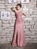 Abendkleider Einschulter Hochzeit ärmellos Ballkleider Blushrosa Formelle Kleider Chiffon Etui- bodenlang natürliche Taillenlinie mit Stickereien