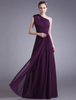 Abendkleider Einschulter Hochzeit ärmellos Ballkleider Pflaume Formelle Kleider Chiffon A-Linie- mit Reißverschluss bodenlang natürliche Taillenlinie