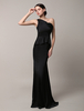 Abendkleider Einschulter Hochzeit ärmellos Günstige Abendkleider Schwarz Formelle Kleider Polyester Mermaid- mit Reißverschluss bodenlang und Falten