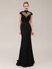 Abendkleider Halskragen Hochzeit Kurzarm Brautmutterkleider Schwarz Formelle Kleider Polyester Mermaid- mit Schleppe natürliche Taillenlinie